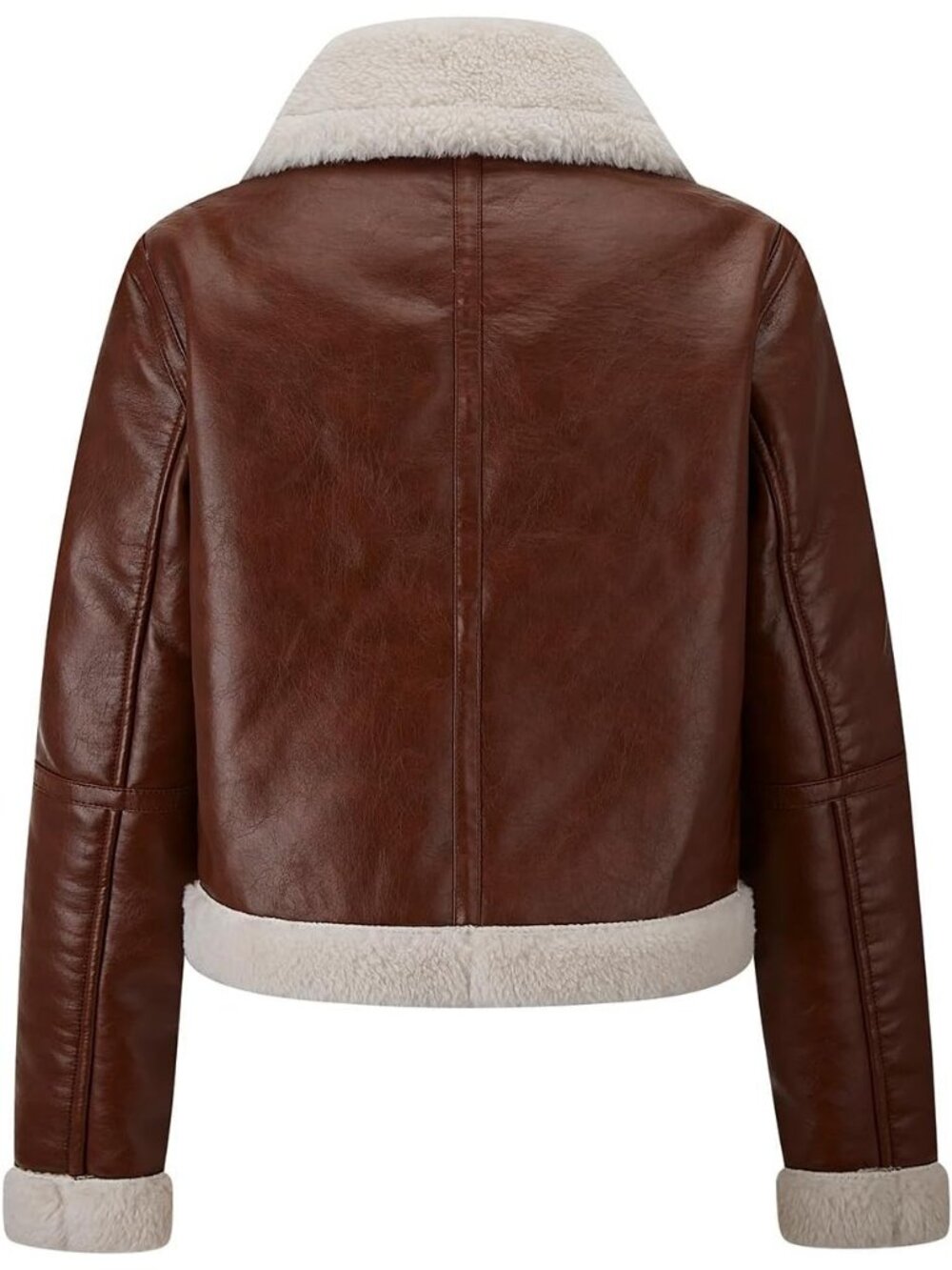 Women's Brown Poly urethane Oversized Motorcycle Zipper Casual Leather Jacket - Picture 3 of 5